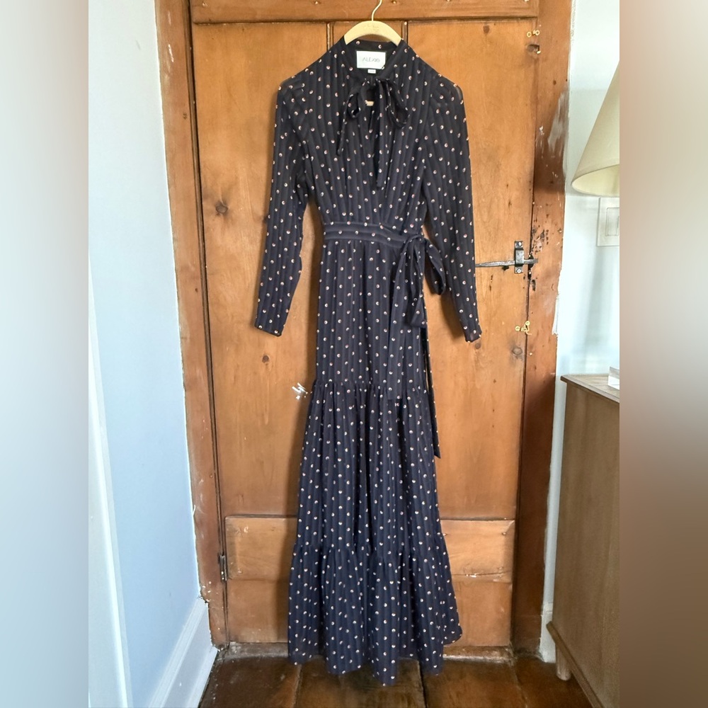 Alexis Navy Long Sleeve Dress with Polka Dots